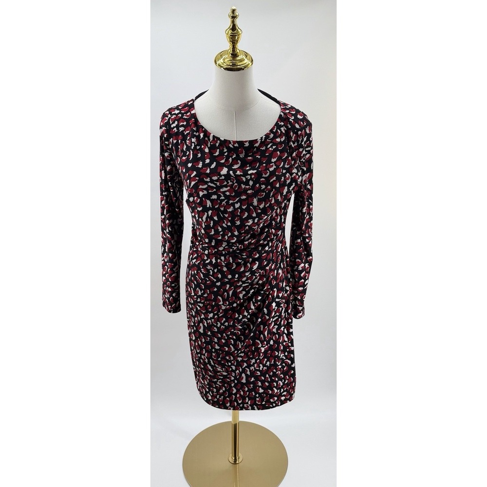 Kasper Women's Printed Long Sleeve Bodycon Dress Red Black Size Petite Medium PM